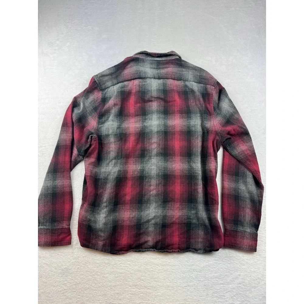 Tailor Vintage Flannel Shirt Mens Large Maroon Black Grey Plaid Luxe Performance